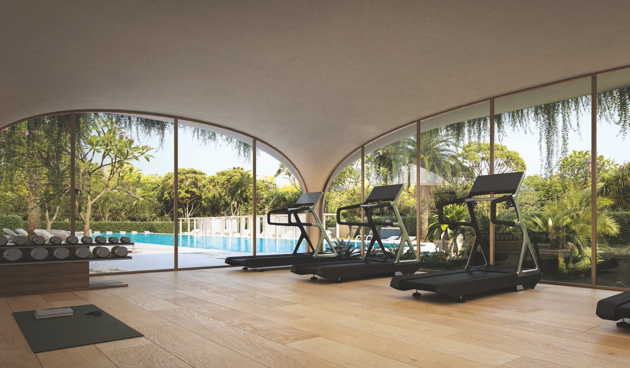  Fitness and yoga studio with direct views of the pool and gardens