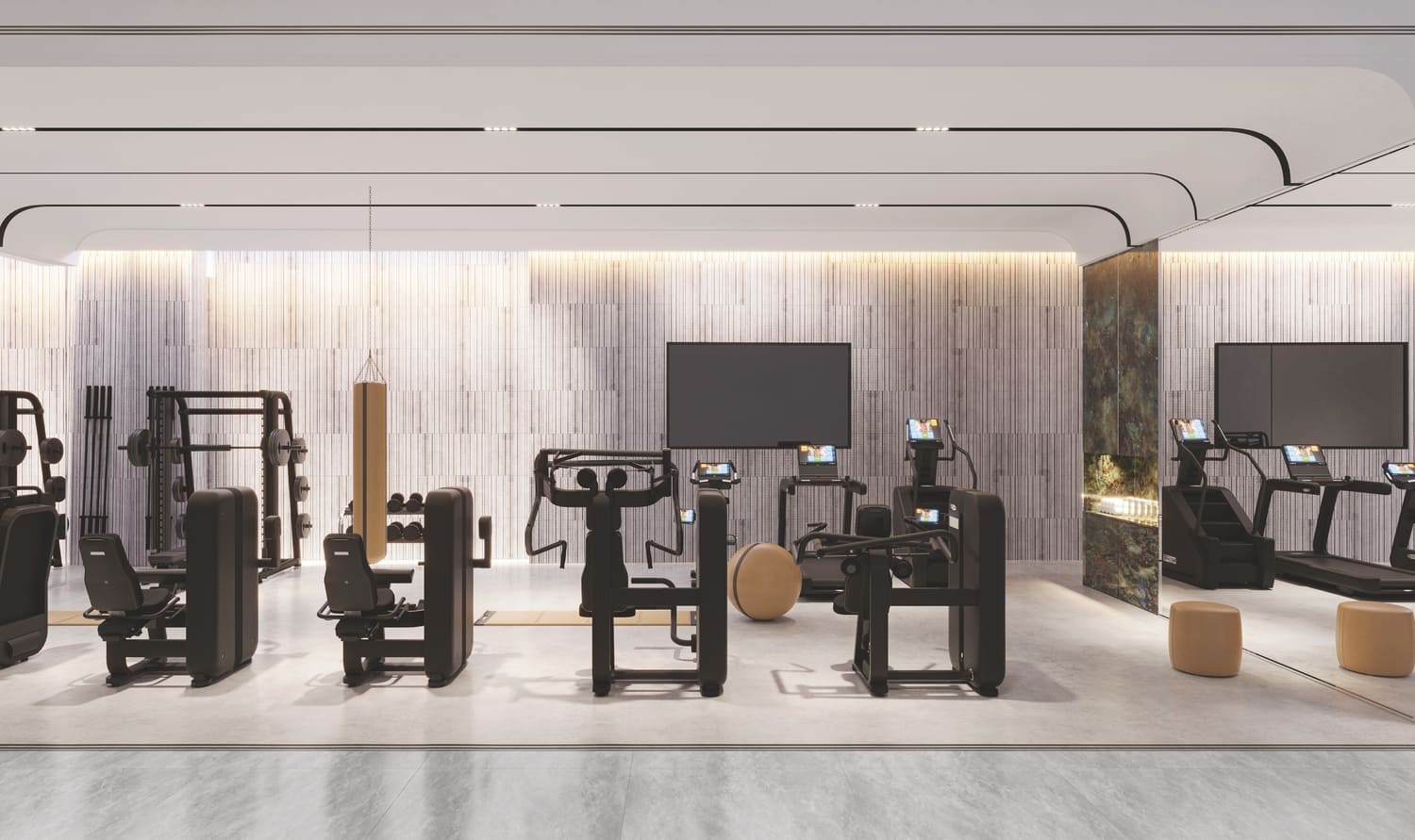 Fitness studio overlooking the pool deck